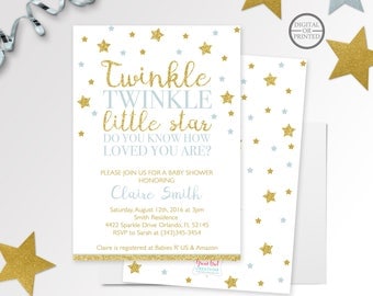 Twinkle Twinkle Little Star Baby Shower Invitation | Twinkle Twinkle Little Star Invitation | Gold Glitter | Star Baby Shower | Printable