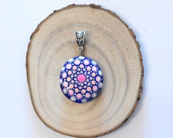 Mandala Painted Stone Pendant Hand Painted Dot Art Dotillism Dot Painting