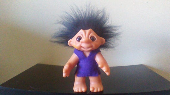 Vintage Dam Troll Doll Short White Hair Orange Eyes Trolls 3 Finns
