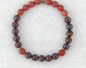 Mens Beaded Bracelet, Jasper Bracelet, Boho Bracelet, Tiger Iron Stone, Anniversary Gift, Elastic Bracelet, Hipster Bracelet, Mens Gift