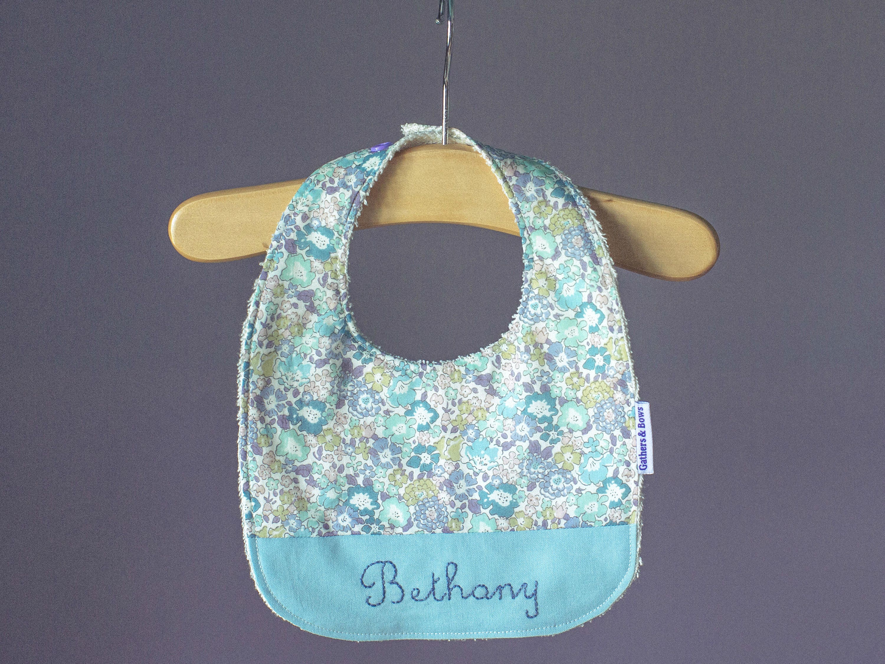 Liberty personalised bib for ages 0 2 years made with