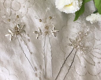 3 Piece Bridal Hair Pin Set, Crystal Rhinestone Wedding Hairpins,Ivory Water Pearl Crystal Wedding Hair accessories, Brides Haircombs