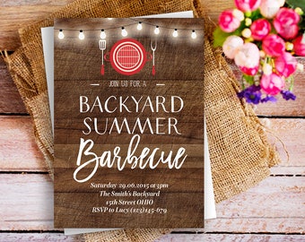 BBQ summer party invite, Hot Summer Nights Party Invitation Printable, backyard summer barbecue invitation, backyard summer bash BBQ invite