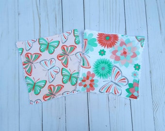 Butterfly washcloths- set of 2, baby shower gift girl, reusable wipes, cloth wipes, wash cloths, bath accessories, baby girl, ready to ship
