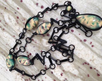 Bakelite Era Marbleized Celluloid Chain Necklace