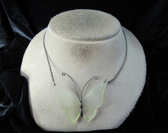 Vintage Silvertone Clear Winged Butterfly Pendant Necklace