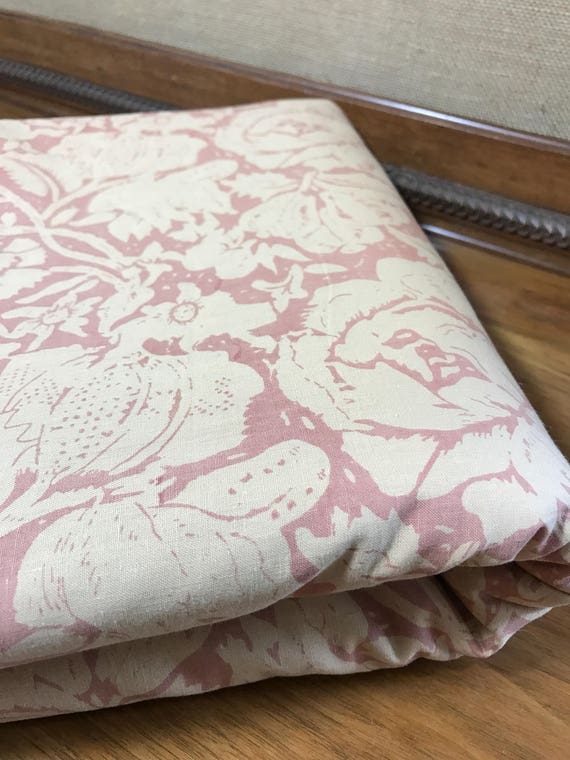 Vintage Cotton Floral Fabric Remnant | 8 Yards Vintage Fabric | Pale Terracotta Reds and Orange | Cabbage Rose / Peonies Fabric