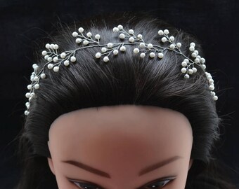 Bridal tiara Wedding hair accessories Bridal headpiece White pearl tiara headband Wedding headpiece Wedding tiara silver Bridal headband