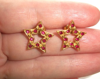 Vintage Avon Red Rhinestone Star earrings,Rhinestones,post,stud,stars,Gold tone,Pre-owned