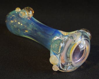 FREE SHIPPING! Silver Fumed Clear with Pink Accents Throughout, Glass Tobacco Spoon Pipe