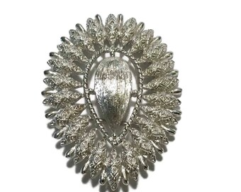 Monet Brooch, Vintage Silver Tone Pin, Signed, 1960s-1970s, Elegant