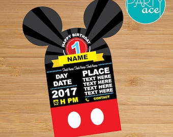 Mickey Mouse Birthday Invitation Dots and Stripes Printable Birthday Party Decoration