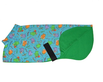 Lightweight Cotton Greyhound Coat - 'Pyjama Party' Elephant Print with Green Lining