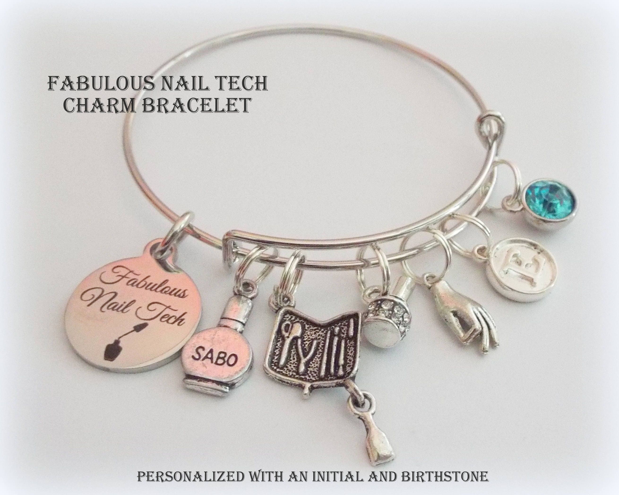 Nail Tech Gift, Nail Tech Charm Bracelet, Gift for Nail Tech