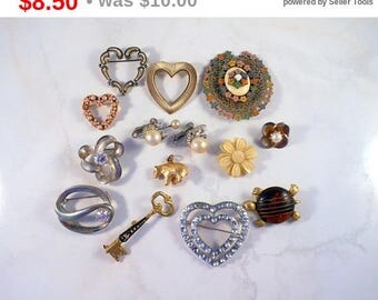 Eclipse Sale Vintage Costume Jewelry Lot For Repair Repurpose Upcycle Recycle Mostly Brooches Includes Pair of Vendome Earrings FREE SHI...