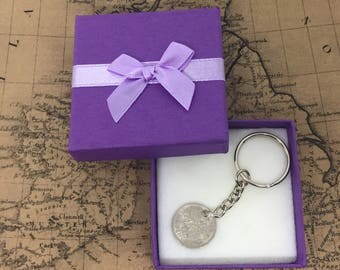SIXPENCE KEYRING LUCKY Hand Made Lucky Good Luck Genuine Coin Gift Boxed Six Pence Perfect Gift Wedding Bride Christmas Birthday Engagement