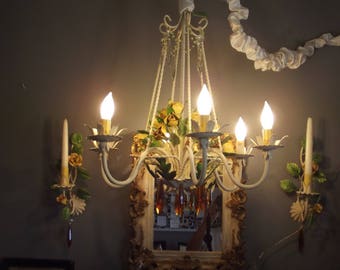 Vintage Tole Rose Italian Chandelier