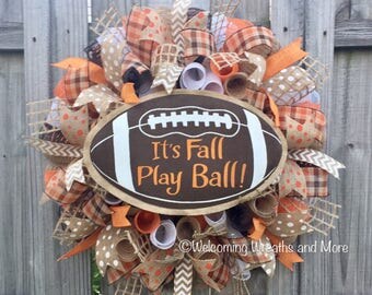 Fall Football Wreath, Fall Wreath, Football Wreath, It's Fall Play Ball Wreath, Fall Burlap Mesh Wreath, Fall Door Wreath, Fall Mesh Wreath