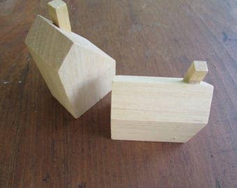 2 Wood House Blank Wooden Blocks Different Shapes