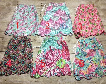 Lilly Pulitzer Inspired Adult Monogrammed Shorts/Lounge Shorts/Scalloped Shorts/Personalized Lilly Pulitzer Inspired Shorts