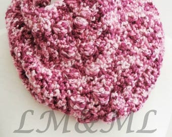 Crochet Snood wool nouance rose and plum