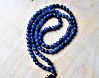 Beautiful Hand Threaded with Mantra Lapis Lazuli Mala Beads