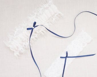 Something Blue Bridal Garter Set / Lace Wedding Garter Set / Eyelash Lace Garter Set / Keepsake Garter / Toss Garter / Bridal Shower Gifts