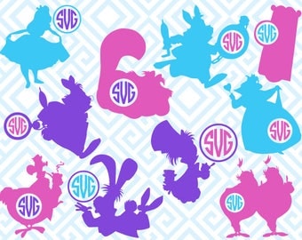 Alice in Wonderland Monogram, Digital Cuting Files, Svg Files for Silhouette, Cricut, White Rabbit Monogram, Red Queen SVG, 23luna