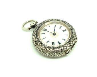 Antique 1888 Pocket Watch | Swiss Pocket Watch | Sterling Silver Watch | Pink Enamel Pocket Watch | Victorian Pocket Watch | Pocket Watch