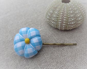 Japanese flower turquoise Plaid 2,2 cm Barrette