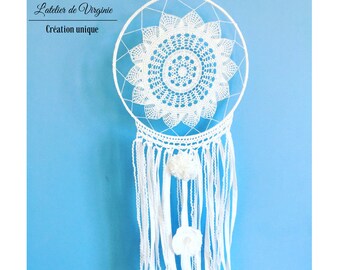 Dream catcher, dream catcher, Dreamcatcher, lace, hook, pompon, cotton, white. Accessory of decoration wedding, country. Bohemia