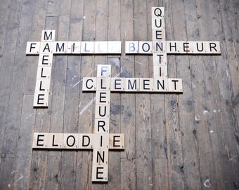 Lettres scrabble en bois massif - création sur commande - home, love, smile ou autre mots - scrabble letters massive wood, fully handmade