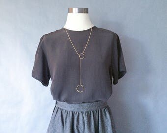 vintage silk blouse/ minimalist silk top/ silk shirt/ 80s silk top women's size S/M