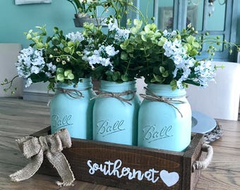 Mason jar home decor - Mason jar centerpiece - Mason Jar table decor - Rustic Mason jar centerpiece - Rustic Home decor - mason jar decor