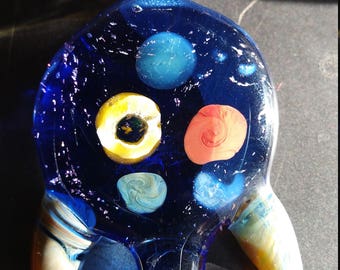 Blue Space Galaxy Glass Pendant w/horns