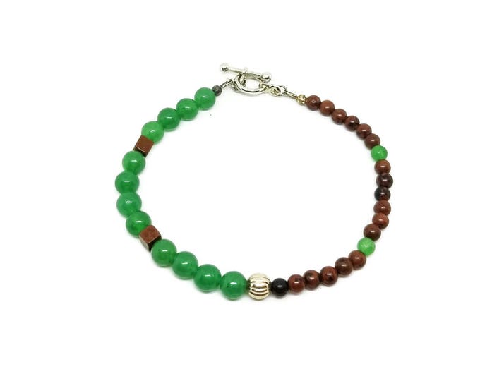 Green Aventurine and Mahogany Obsidian Gemstone Bracelet, Heart Chakra, Chakra Jewelry, Gemstone Jewelry, Unique Birthday Gift