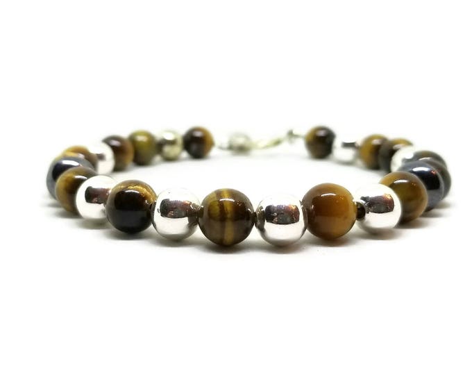 Tiger's Eye Gemstone Mala Bracelet, Gemstone and Silver Bracelet, Unisex Bracelet, Gift for Him Gift for Her, Unique Birthday Gift