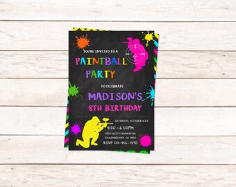 Paintball girl word invitation,INSTANT DOWNLOAD - Edit Yourself in Word. Template Editable Text Microsoft Word.DIY You Print.