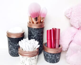 Marble effect mason jar, marble bathroom decor, Bathroom accessories, Storage jars, marble makeup brush holder, housewarming gift, teen girl