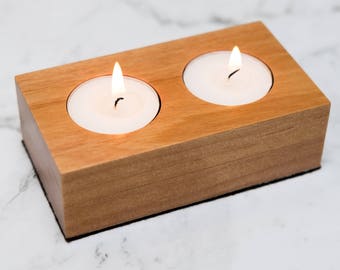 Double Rimu Candle Holder