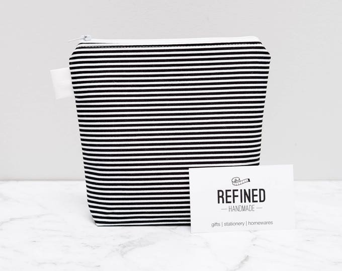 Black and White Striped Makeup Bag - make up bag - toiletry bag - cosmetic bag - cosmetic pouch - zipper pouch