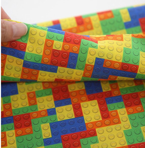 Vivid Lego Block Patterned Fabric Cute sewing Quilt made in