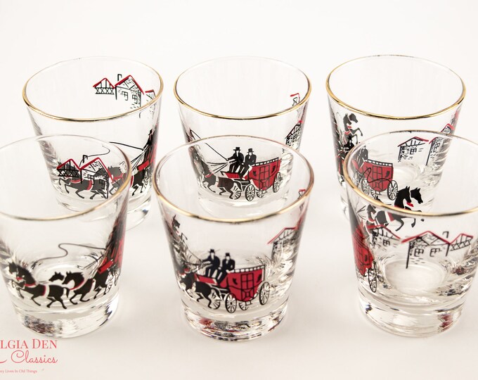Vintage Libbey Stagecoach Carriage Glasses| MCM Old Fashioned 6 oz. Glasses | Set Of 6
