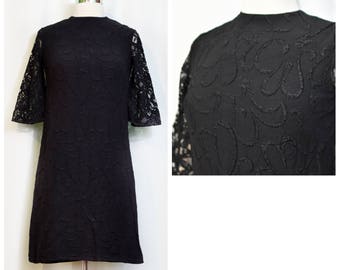 60s Black Wiggle Dress with Lace Half Sleeves