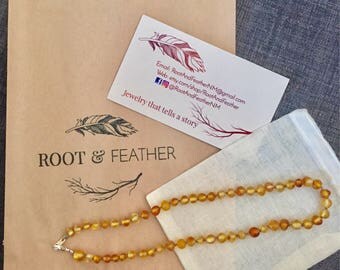Raw Baltic Amber Teething Necklace, Unpolished, baby necklace