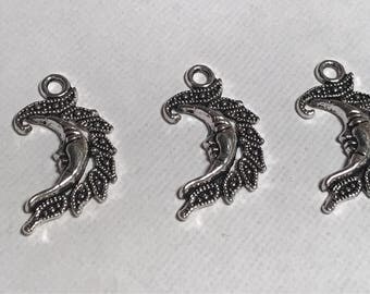 Pententif breloque charms demi lune argent vieilli x3
