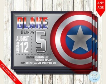 Captain America Invitation, Captain America Invite, Captain America Party, Super Hero Birthday, Child Birthday Invitation, Avengers Birthday