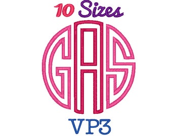 Circle Monogram Applique Font Machine Embroidery Fonts VP3 Format File Pack Set 10 Sizes Digital Embroidery Design Instant Download