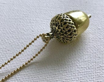 Brass Acorn Necklace, Acorn Pendant, Autumn Necklace, Long Necklace, Squirrel Necklace, Fall Necklace, Winter Necklace, Acorn, Extra Long