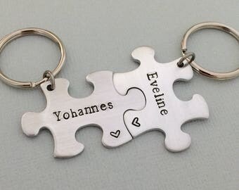 Couple Puzzle Keychain, Puzzle Piece, Gift for Him, Anniversary Gift, Name Keychain, Boyfriend Keychain, Husband Wife, Boyfriend Girlfriend